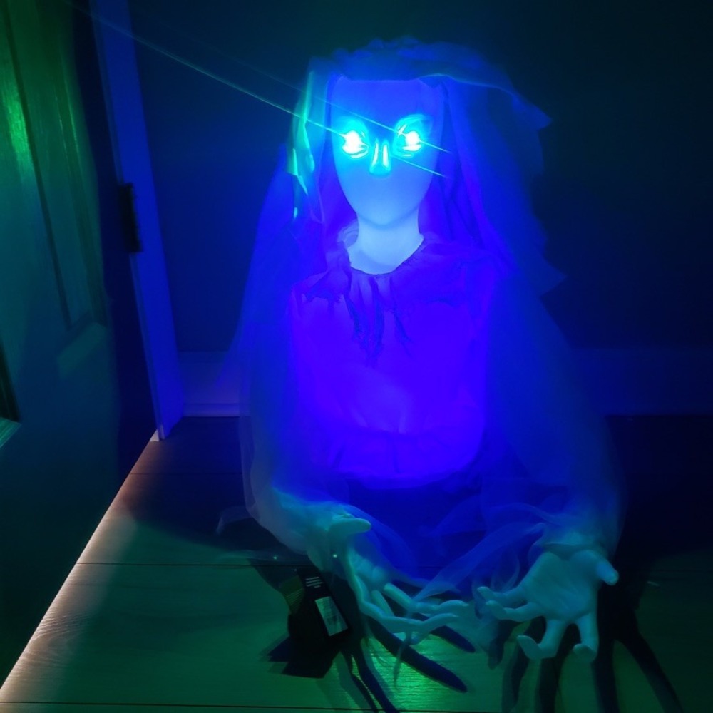 Animatronic Lady Ghoul Animated Spooky Ghost Bride Halloween Sound Light Up Eyes